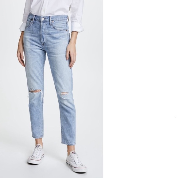 CITIZENS OF HUMANITY Women's sz 30 Liya High Rise Classic Fit Crop Jeans Torn - Picture 3 of 4